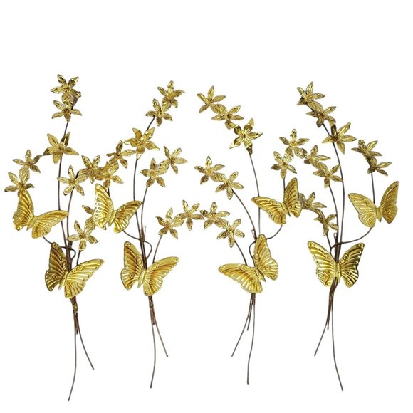 Unbranded Other - Vtg Brass Butterfly Leaf Sprays Wall Art Hanging